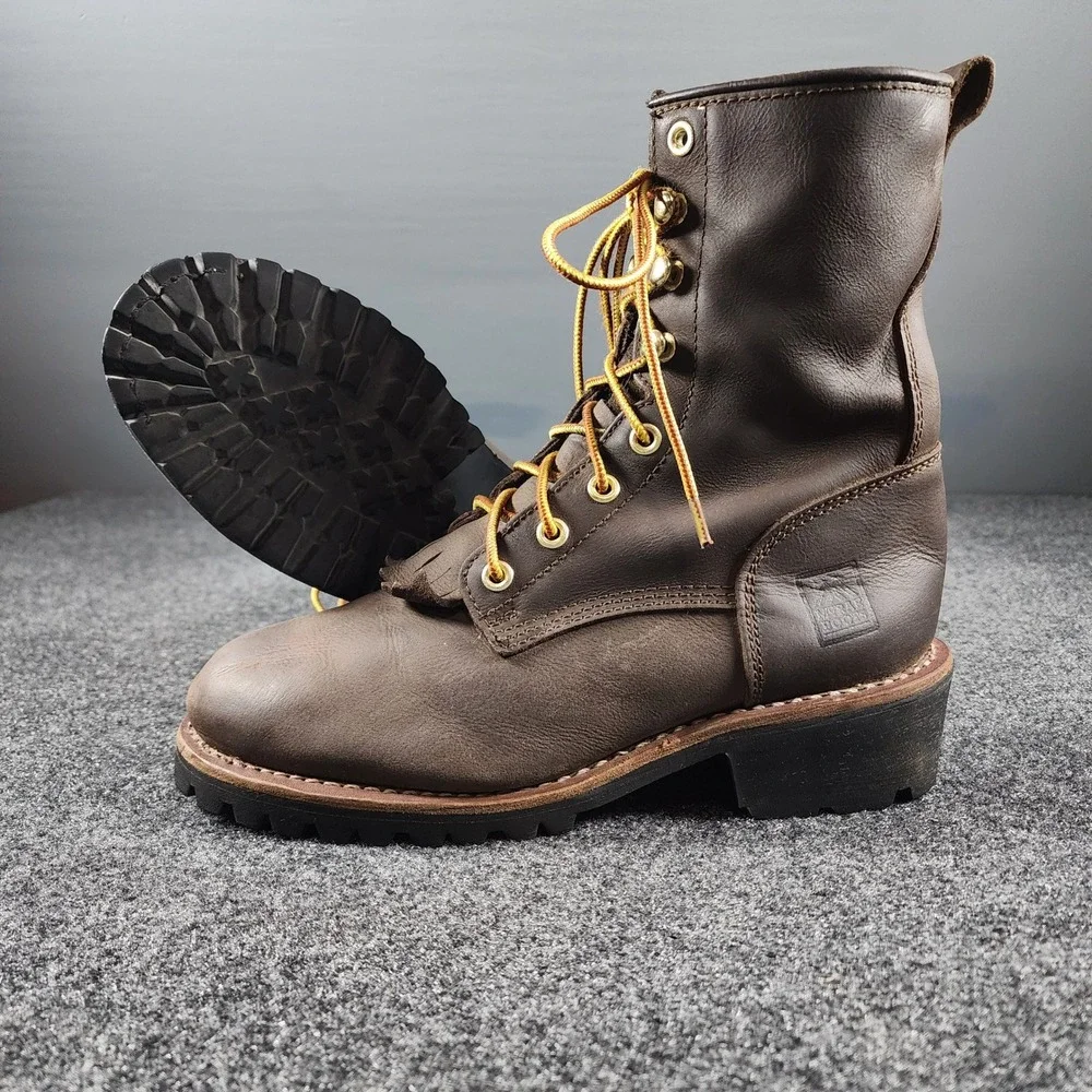McRae Waterpoof Logger Boots Mens 8.5W Brown Leather Lace Up Lug Sole MR89011
